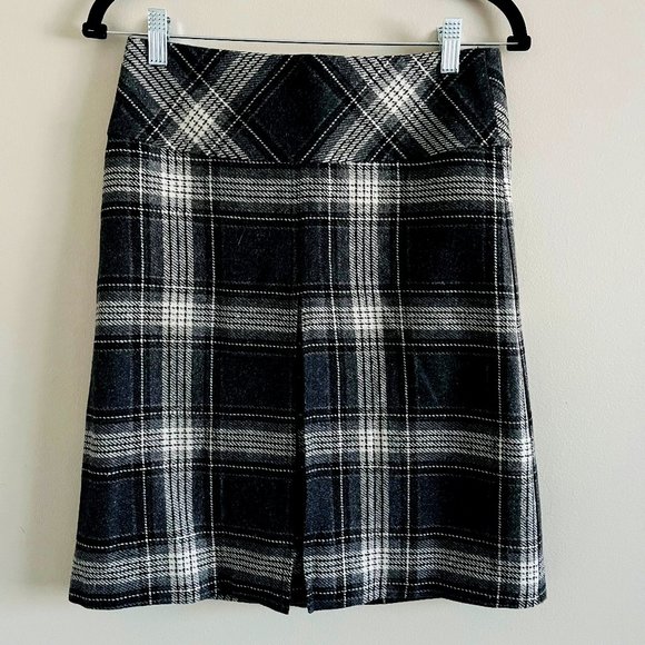 Jacob Gray Wool Plaid A-Line Skirt - Picture 1 of 10